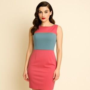 Bettie Page Designs by Tatyana Pink Teal Colorblock Sheath Dress Womens Large